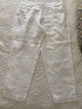 Eileen Fisher women’s white organic cotton straight leg pants in petite M
